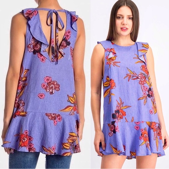 ✨Free People Linen & Viscose Ruffle Sleeveless V Back Dress/Tunic✨ - Picture 2 of 11